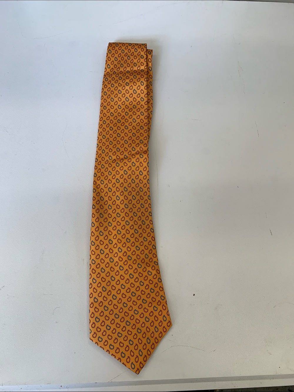Men's Orange Geometric Silk-Effect Tie